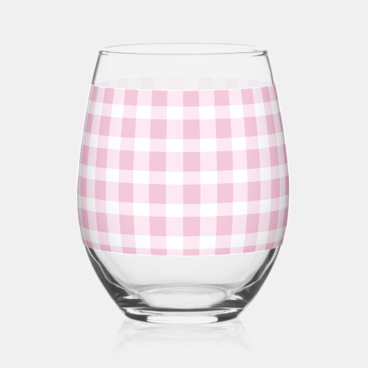 シャンパンとカップケーズピンクギンガム ステムなしワイングラス (裏面)