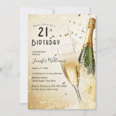 シャンパンとグラス21歳の誕生日パーティー 招待状 (正面)