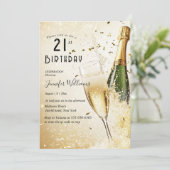 シャンパンとグラス21歳の誕生日パーティー 招待状 (スタンド正面)