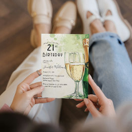 シャンパンとグラス21歳の誕生日パーティー 招待状