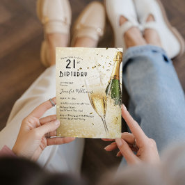 シャンパンとグラス21歳の誕生日パーティー 招待状