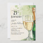シャンパンとグラス21歳の誕生日パーティー 招待状 (正面)
