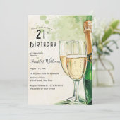 シャンパンとグラス21歳の誕生日パーティー 招待状 (スタンド正面)