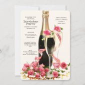 シャンパンとバラ誕生日招待状 招待状 (正面)