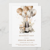 シャンパンとバルーンの退職パーティー 招待状 (正面/裏面)