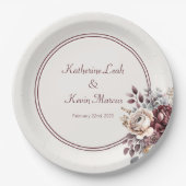 シャンパンとバーガンディ結婚フローラ ペーパープレート (正面)