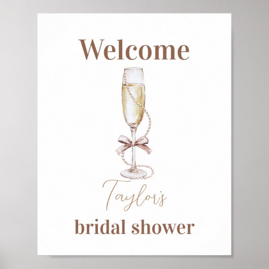 シャンパンとパールブライダルシャワー標識 ポスター (正面)