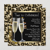 シャンパンとヒマワリの誕生日パーティー招待状 招待状 (正面/裏面)