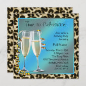 シャンパンとヒマワリの誕生日パーティー招待状 招待状 (正面/裏面)