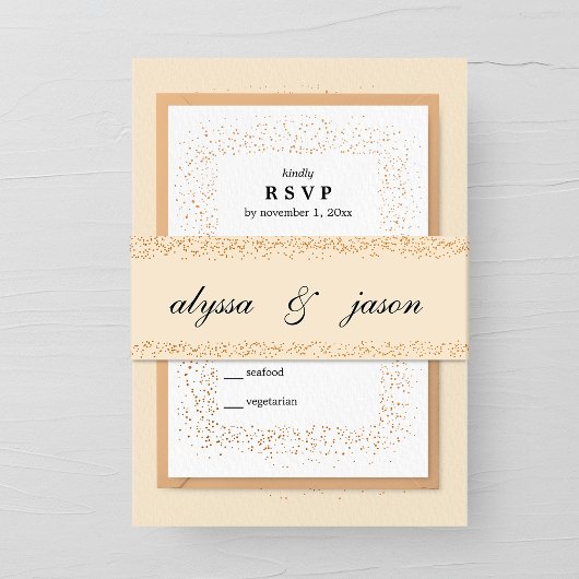 シャンパンとブロンズの紙吹雪バースト結婚ズ 招待状ベリーバンド