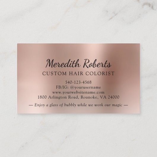シャンパンとヘアカラーバラ金箔グリッター 名刺 (裏面)
