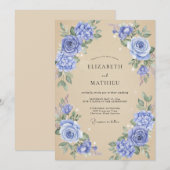 シャンパンとペリウィンクルの芍薬の結婚式 招待状 (正面/裏面)
