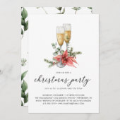 シャンパンとポインセチアとグリーンのクリスマスパーティ 招待状 (正面/裏面)