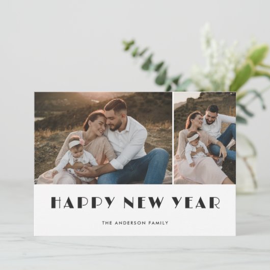 シャンパンとメガネ写真ハッピーニューイヤーカード シーズンカード (スタンド正面)