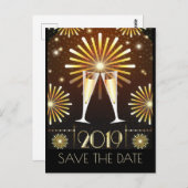 シャンパンと花火の新年の日付を保存 ポストカード (正面/裏面)
