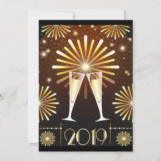 シャンパンと花火の新年招待状 招待状 (正面)