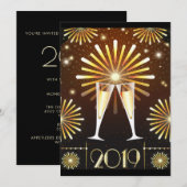 シャンパンと花火の新年招待状 招待状 (正面/裏面)