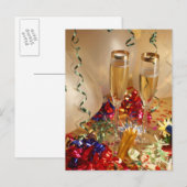 シャンパンのフルート、ストリーマーとノイズメーカー ポストカード (正面/裏面)