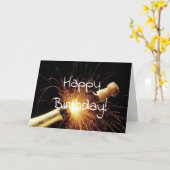 シャンパンのボトルと誕生日 カード (黄色い花)