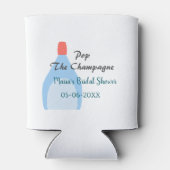 シャンパンのポップ青の結婚式前祝い 名前 日付を追加 缶クーラー (裏面)