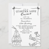 シャンパンのユーモアとクォーターライフクライシス 25歳の誕生日 招待状 (正面)