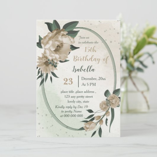 シャンパンの花の緑の誕生日 招待状 (スタンド正面)