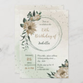 シャンパンの花の緑の誕生日 招待状 (正面/裏面)