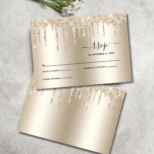 シャンパンの雫が煌めくエレガントな結婚式RSVP 出欠カード