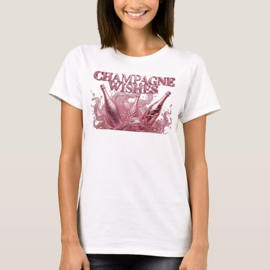 シャンパンの願い事 レッドデザインTシャツ Tシャツ (正面)