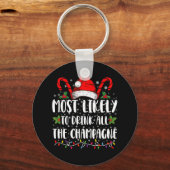 シャンパンの飲み物をすべて飲む可能性が最も高いクリスマス キーホルダー (正面)