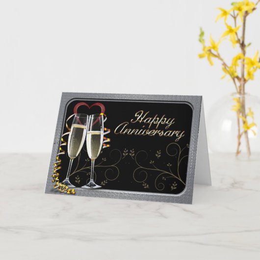 シャンパンは記念日のグリーティングカードを希望 カード (黄色い花)