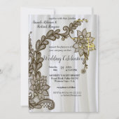 シャンパンまたはシルバー シルク & ブラックレースの招待状 招待状 (正面)