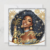 シャンパンをポッピングする華やかな黒人女性新年 カード (正面)