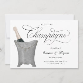 シャンパンを待ってください 結婚式の日程変更のお知らせカード 案内状