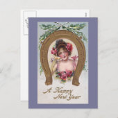 シャンパンを持った女性のレトロなニューミューズカード(1908年) シーズンポストカード (正面/裏面)