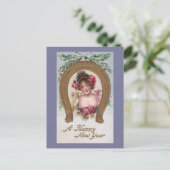 シャンパンを持つ女性 アンティーク ニューミュージックイヤー シーズンポストカード (スタンド正面)