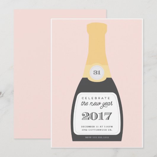 シャンパンを開けよう！ | 新年のパーティー招待状 招待状 (正面/裏面)