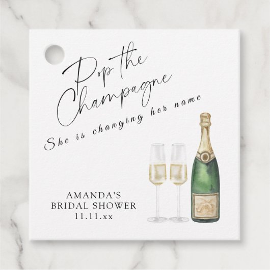 シャンパンを開けよう!花嫁のブライズシャワー フェイバータグ (正面)