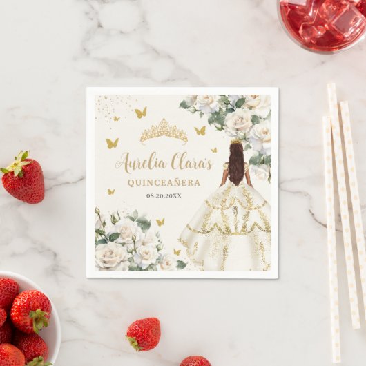 シャンパンアイボリーフローラ蝶キンセアニラ スタンダードカクテルナプキン (インサイチュ)