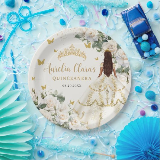 シャンパンアイボリーフローラ蝶キンセアニラ ペーパープレート (パーティー)