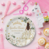 シャンパンアイボリーフローラ蝶キンセアニラ ペーパープレート (パーティー)