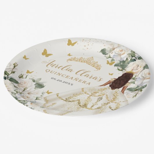 シャンパンアイボリーフローラ蝶キンセアニラ ペーパープレート (アングル)