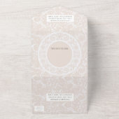 シャンパンアイボリーレースフィリグリーペイズリーウェディングRSVP オールインワン招待状 (外側)