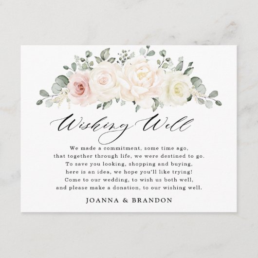 シャンパンアイボリー赤面ピンクフローラウィッシングウェル エンクロージャーカード (正面)