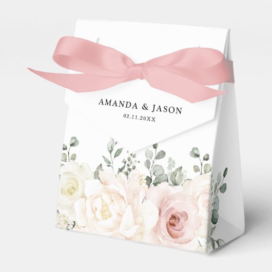 シャンパンアイボリー赤面ピンクフローラグリーナリー結婚ズ フェイバーボックス (正面サイド)