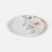 シャンパンアイボリー赤面ピンクフローラグリーナリー結婚ズ ペーパープレート (アングル)