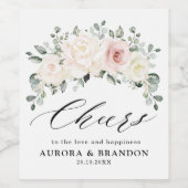 シャンパンアイボリー赤面ピンクフローラグリーナリー結婚ズ ワインラベル (シングルラベル)