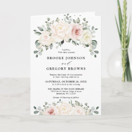 シャンパンアイボリー赤面ピンクフローラグリーナリー結婚ズ 招待状