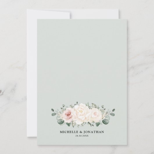 シャンパンアイボリー赤面ピンクフローラグリーナリー結婚ズ 招待状 (裏面)