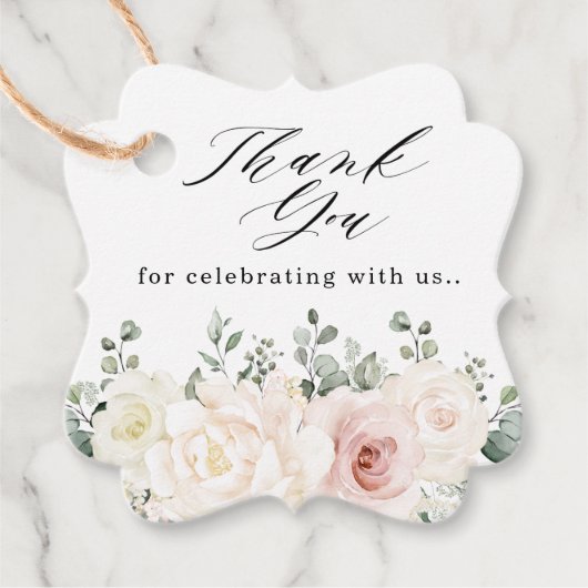 シャンパンアイボリー赤面ピンクフローラグリーンサンキュー フェイバータグ (正面)